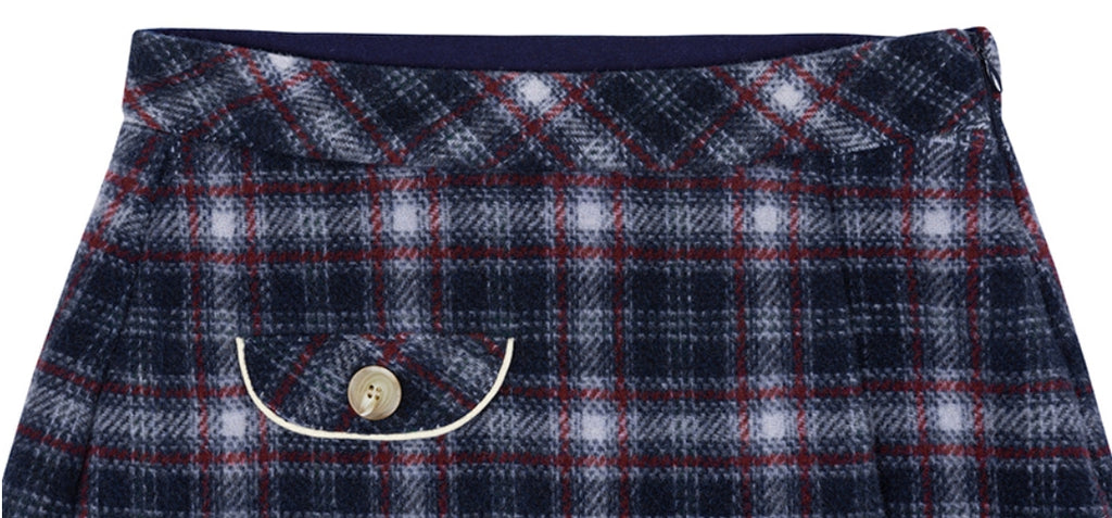 ロマンティッククラウン(ROMANTIC CROWN)  FRONT POCKET CHECK SKIRT_NAVY