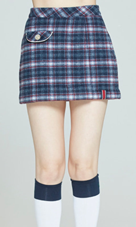 ロマンティッククラウン(ROMANTIC CROWN)  FRONT POCKET CHECK SKIRT_NAVY
