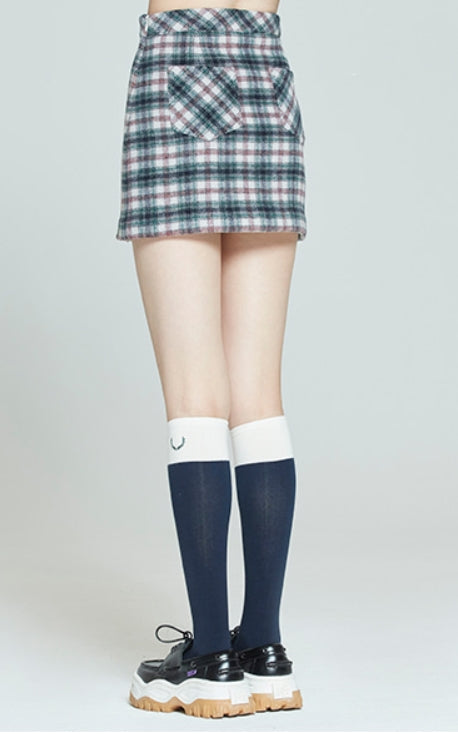 ロマンティッククラウン(ROMANTIC CROWN)    FRONT POCKET CHECK SKIRT_OATMEAL