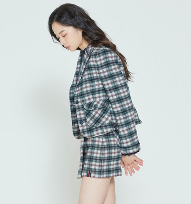 ロマンティッククラウン(ROMANTIC CROWN)      WOMANS CHECK JACKET_OATMEAL