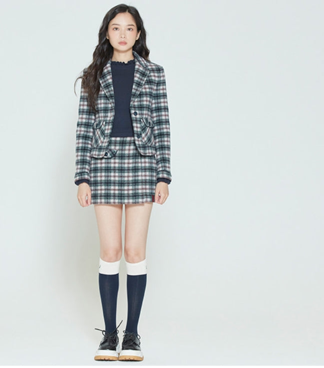 ロマンティッククラウン(ROMANTIC CROWN)      WOMANS CHECK JACKET_OATMEAL