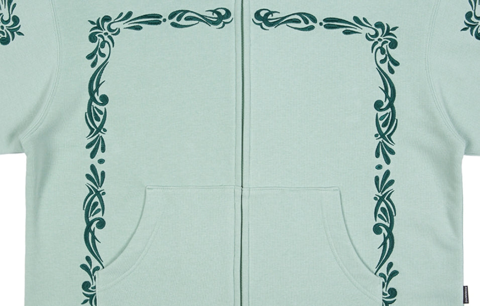 ロマンティッククラウン(ROMANTIC CROWN) LAUREL FRAME HOODIE ZIP UP_LIGHT GREEN