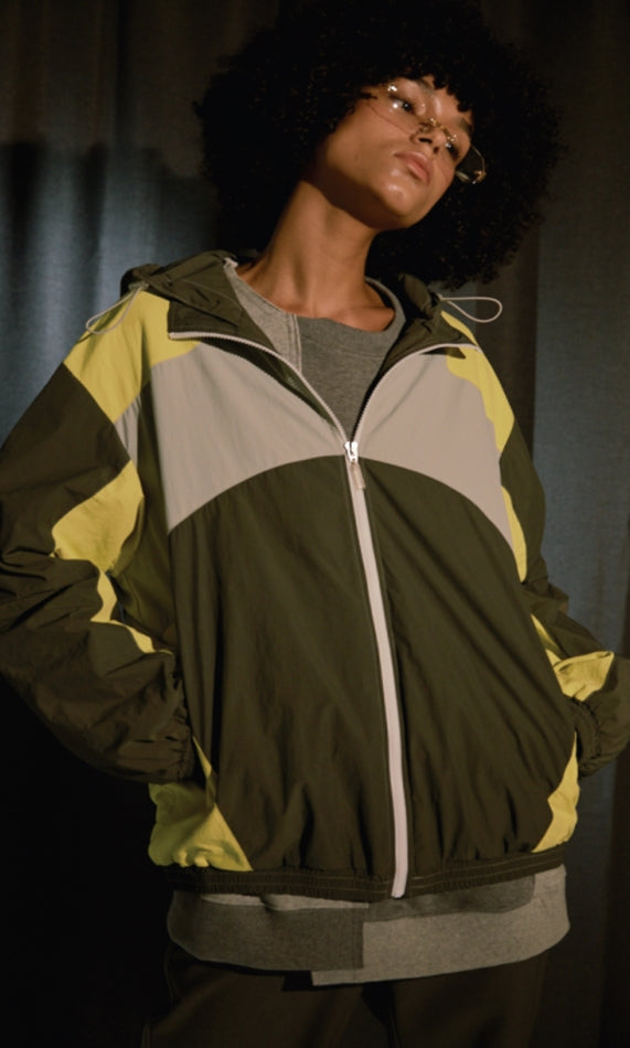 ORDINARY PEOPLE(オーディナリーピープル)  COLOR BLOCK HOODED YELLOW WIND BREAKER