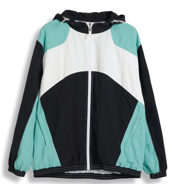 ORDINARY PEOPLE(オーディナリーピープル)  COLOR BLOCK HOODED MINT WIND BREAKER