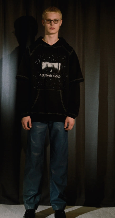 ORDINARY PEOPLE(オーディナリーピープル)   DOUBLE LAYERED BLACK HOODIE