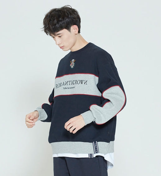 ロマンティッククラウン(ROMANTIC CROWN) PADDLING LOGO PIPING SWEATSHIRT_NAVY