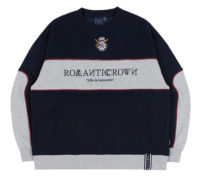 ロマンティッククラウン(ROMANTIC CROWN) PADDLING LOGO PIPING SWEATSHIRT_NAVY
