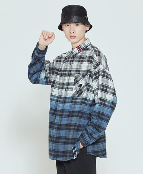 ロマンティッククラウン(ROMANTIC CROWN) GRADATION CHECK SHIRT_NAVY