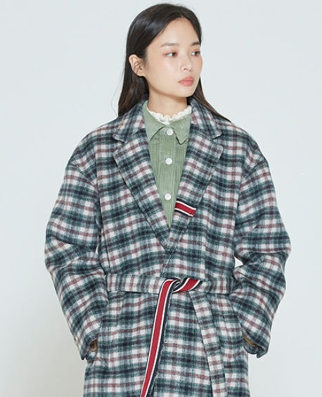 ロマンティッククラウン(ROMANTIC CROWN) CLASSIC CHECK WOOL COAT_OATMEAL