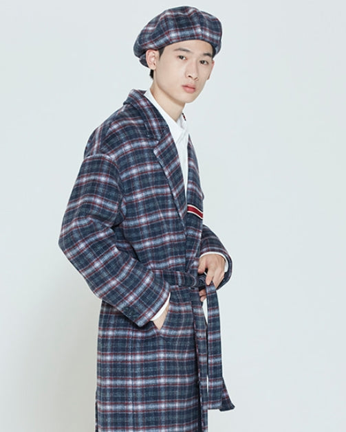 ロマンティッククラウン(ROMANTIC CROWN)  CLASSIC CHECK WOOL COAT_NAVY