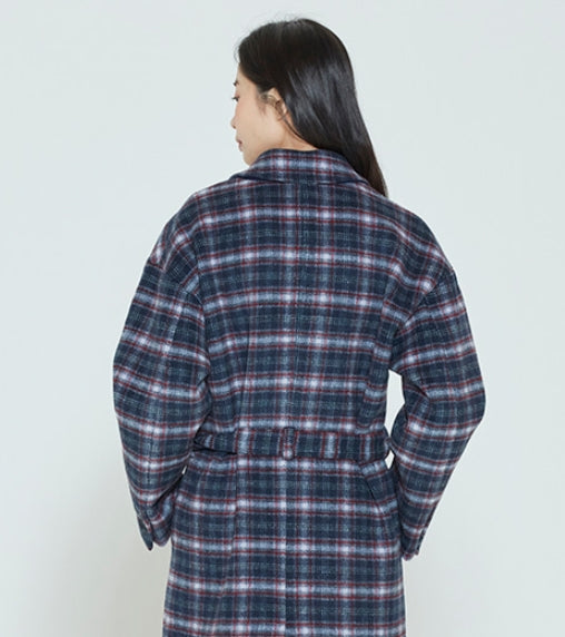 ロマンティッククラウン(ROMANTIC CROWN)  CLASSIC CHECK WOOL COAT_NAVY