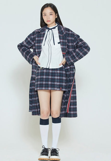 ロマンティッククラウン(ROMANTIC CROWN)  CLASSIC CHECK WOOL COAT_NAVY