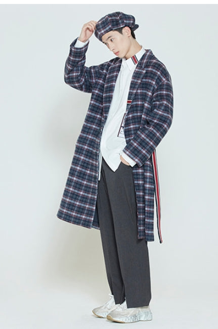 ロマンティッククラウン(ROMANTIC CROWN)  CLASSIC CHECK WOOL COAT_NAVY