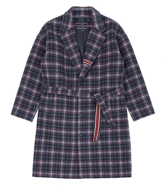 ロマンティッククラウン(ROMANTIC CROWN)  CLASSIC CHECK WOOL COAT_NAVY