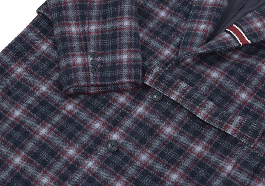 ロマンティッククラウン(ROMANTIC CROWN)  CLASSIC CHECK WOOL COAT_NAVY