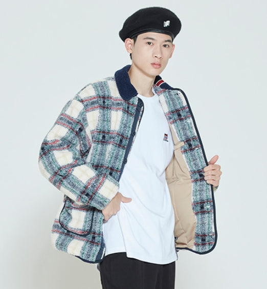 ロマンティッククラウン(ROMANTIC CROWN) CLASSIC CHECK FLEECE JACKET_OATMEAL