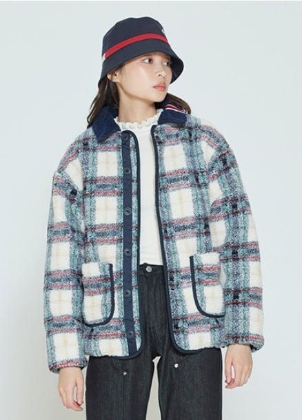 ロマンティッククラウン(ROMANTIC CROWN) CLASSIC CHECK FLEECE JACKET_OATMEAL