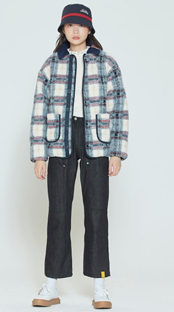 ロマンティッククラウン(ROMANTIC CROWN) CLASSIC CHECK FLEECE JACKET_OATMEAL