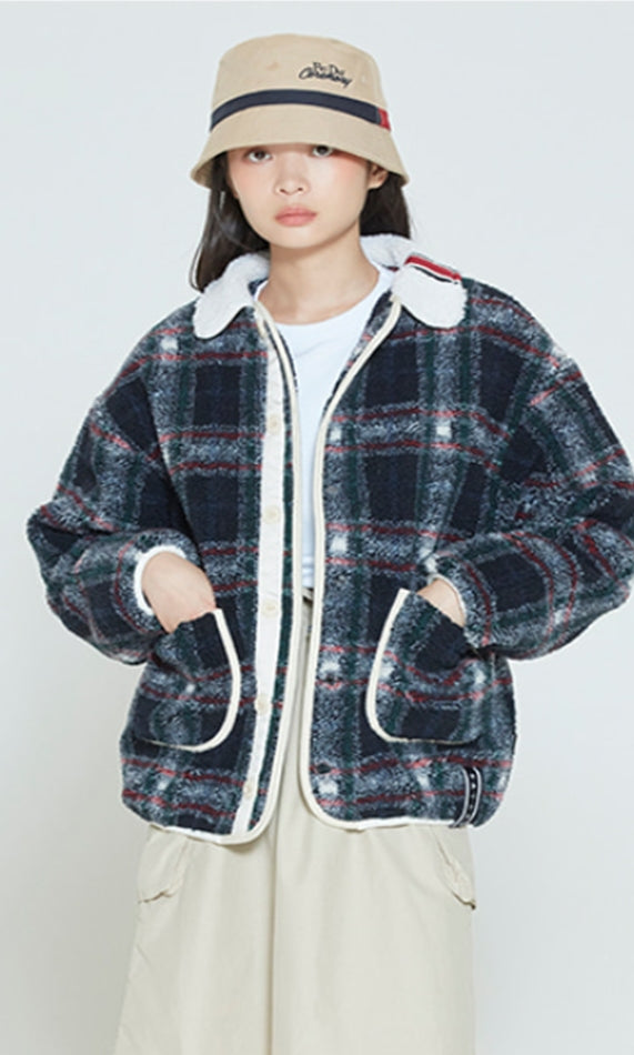ロマンティッククラウン(ROMANTIC CROWN) CLASSIC CHECK FLEECE JACKET_NAVY
