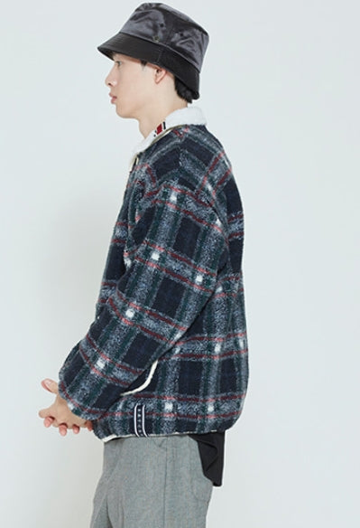 ロマンティッククラウン(ROMANTIC CROWN) CLASSIC CHECK FLEECE JACKET_NAVY