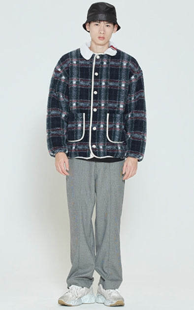 ロマンティッククラウン(ROMANTIC CROWN) CLASSIC CHECK FLEECE JACKET_NAVY
