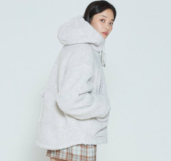 ロマンティッククラウン(ROMANTIC CROWN) HEAVY FLEECE HOODIE PARKA_MELANGE IVORY