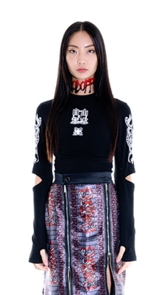 オージーオーディー(OZOD) snake crop top_black