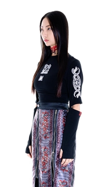 オージーオーディー(OZOD) snake crop top_black