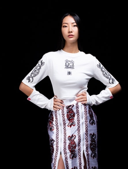 オージーオーディー(OZOD) snake crop top_white