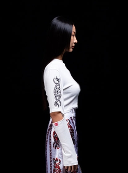オージーオーディー(OZOD) snake crop top_white