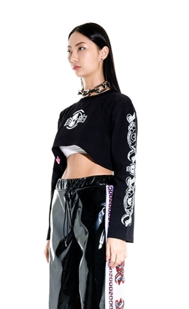 オージーオーディー(OZOD) freewill sleeve crop top_black