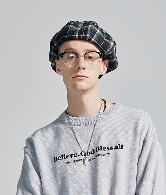 セイントペイン(SAINTPAIN) SP Muse Check Newsboy Hat-Black