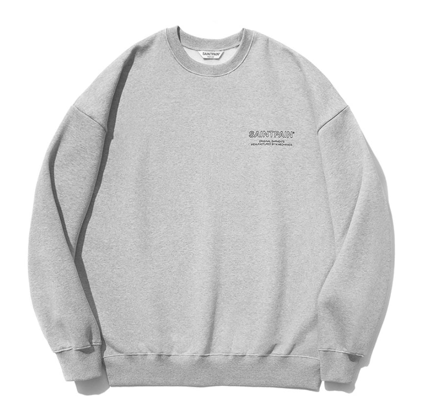 セイントペイン(SAINTPAIN)  SP Out Line Logo Crew Neck-Gray