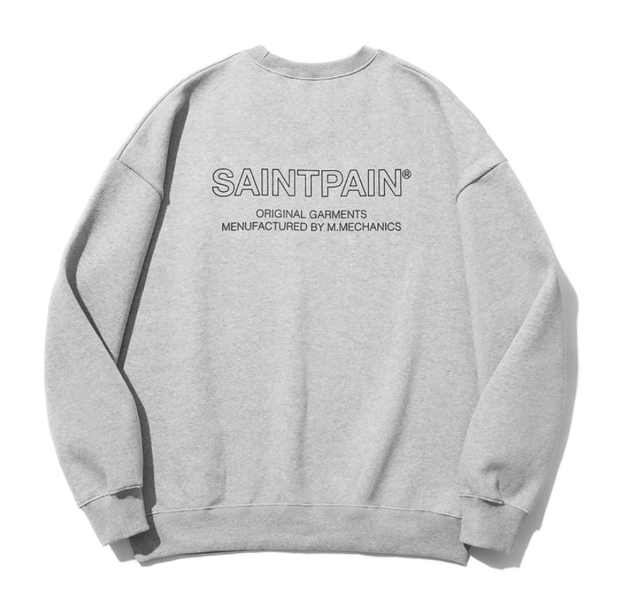 セイントペイン(SAINTPAIN)  SP Out Line Logo Crew Neck-Gray