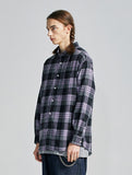 セイントペイン(SAINTPAIN)  SP Loose Fit Panel Check Shirts-Purple