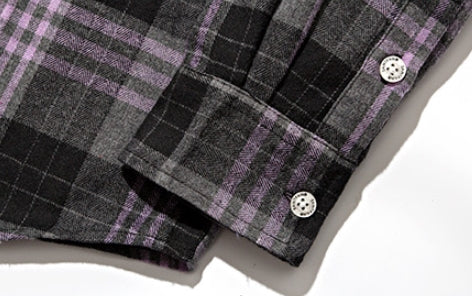 セイントペイン(SAINTPAIN)  SP Loose Fit Panel Check Shirts-Purple