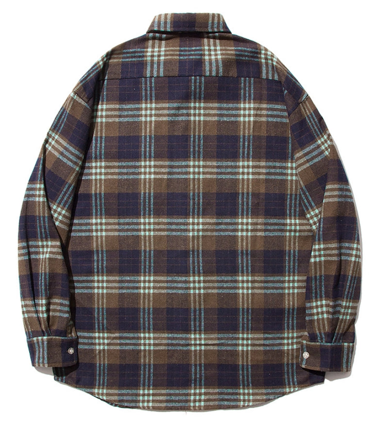 セイントペイン(SAINTPAIN)  SP Loose Fit Panel Check Shirts-Mint Brown