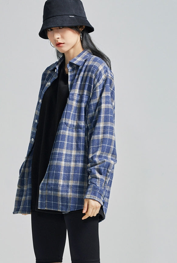 セイントペイン(SAINTPAIN)  SP Loose Fit Muse Check Shirts-Blue