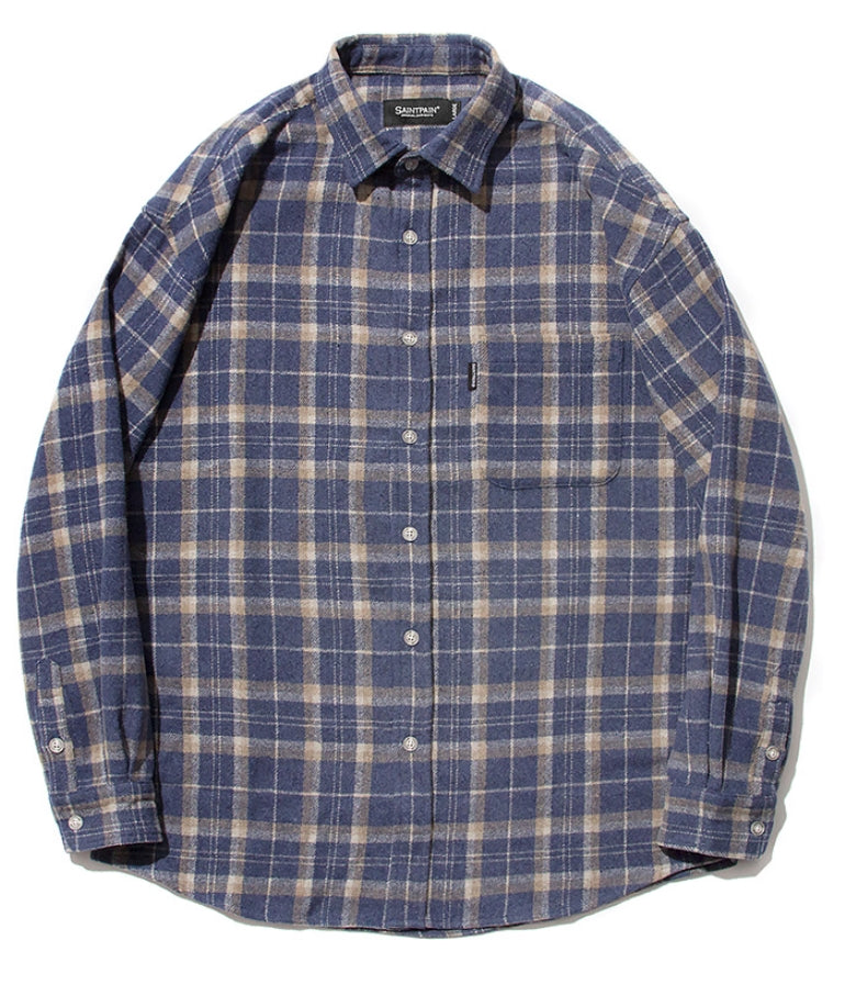 セイントペイン(SAINTPAIN)  SP Loose Fit Muse Check Shirts-Blue