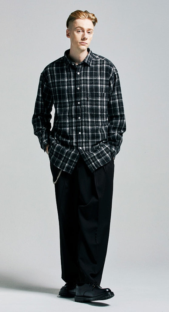 セイントペイン(SAINTPAIN)  SP Loose Fit Muse Check Shirts-Black
