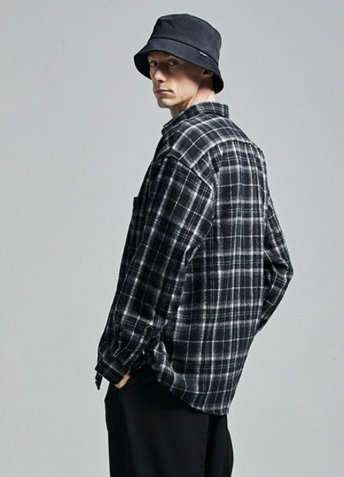 セイントペイン(SAINTPAIN)  SP Loose Fit Muse Check Shirts-Black