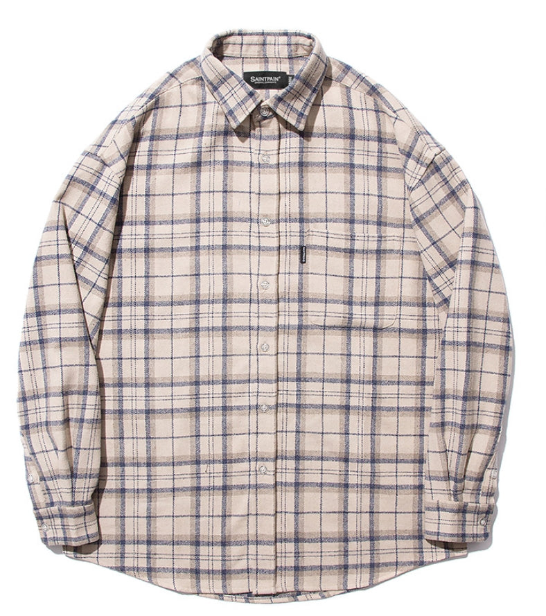 セイントペイン(SAINTPAIN)  SP Loose Fit Muse Check Shirts-Beige