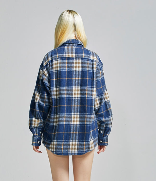 セイントペイン(SAINTPAIN)  SP Loose Fit Wide Check Shirts-Navy