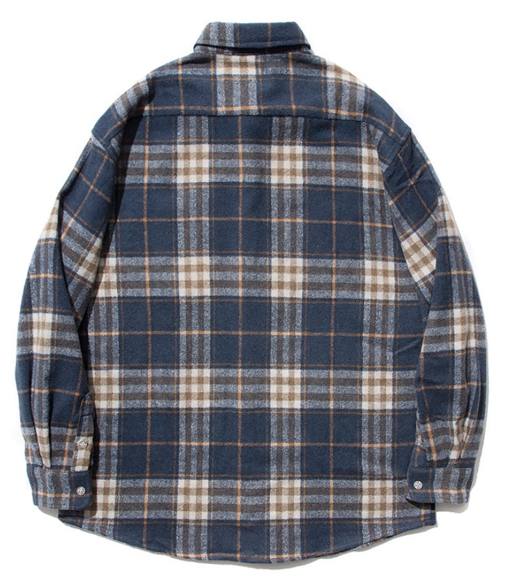セイントペイン(SAINTPAIN)  SP Loose Fit Wide Check Shirts-Navy