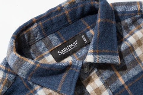 セイントペイン(SAINTPAIN)  SP Loose Fit Wide Check Shirts-Navy