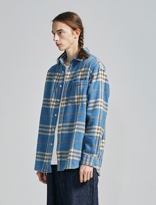 セイントペイン(SAINTPAIN) SP Loose Fit Wide Check Shirts-Blue
