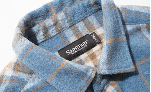 セイントペイン(SAINTPAIN) SP Loose Fit Wide Check Shirts-Blue