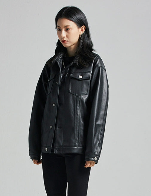 セイントペイン(SAINTPAIN) SP Fleather Trucker Jacket-Black
