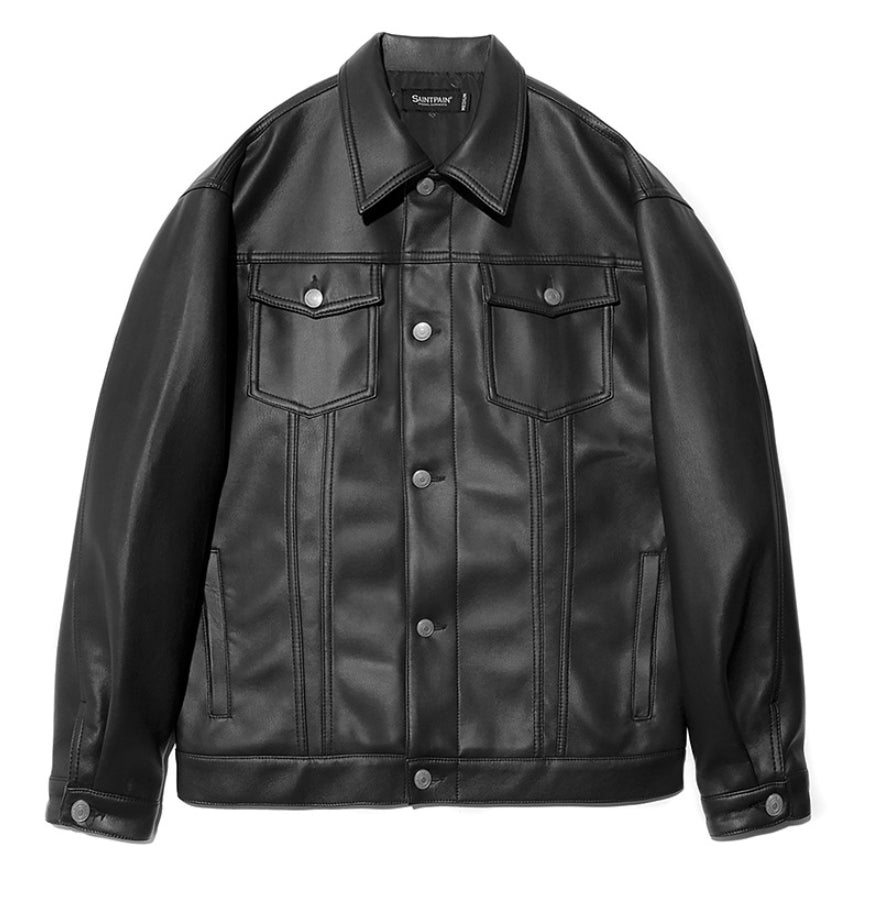 セイントペイン(SAINTPAIN) SP Fleather Trucker Jacket-Black