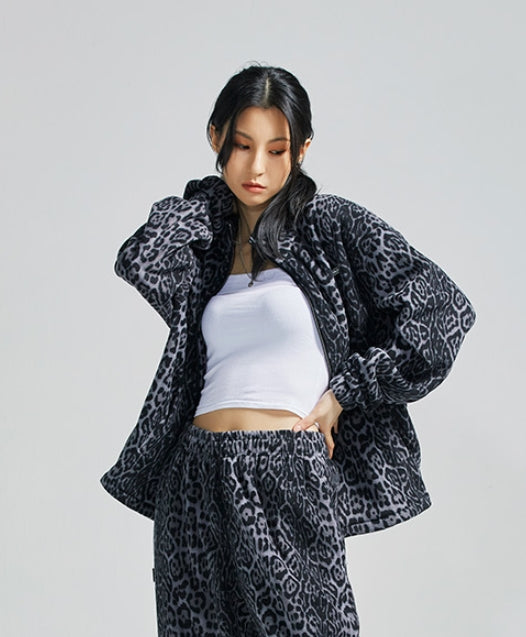 セイントペイン(SAINTPAIN) SP Leopard Fleece Zip Up Jacket-Gray